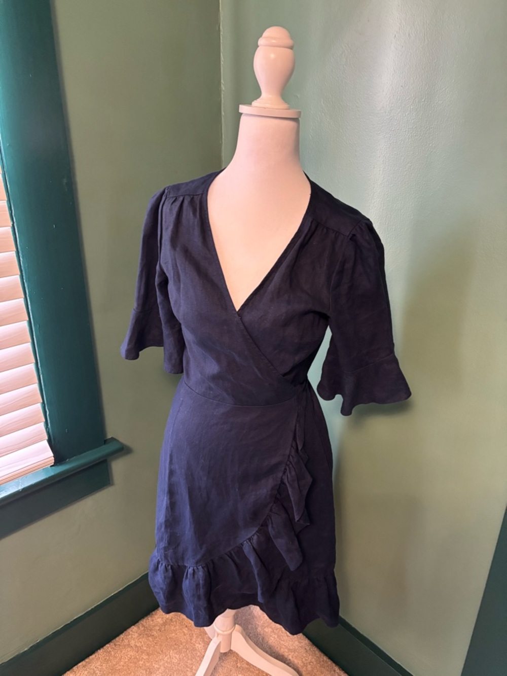 GAP Dark Navy Wrap Midi Dress with Ruffle Hem